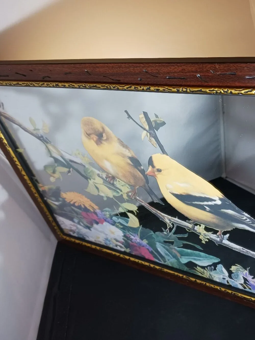 Vintage Framed Mirror with Bird Design 12in x 17.5in